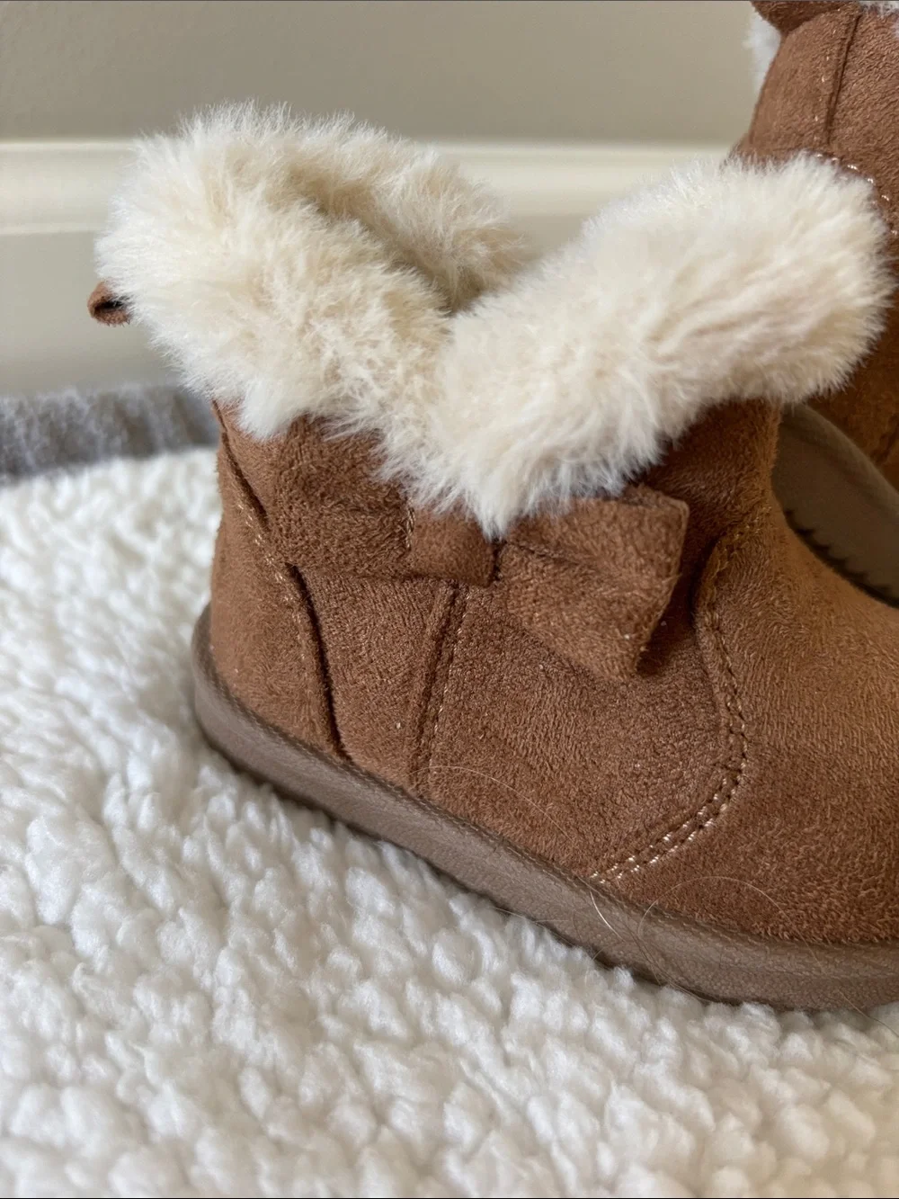 Wonder Nation Toddler Suede Faux-Fur Boot - Brown & Cream